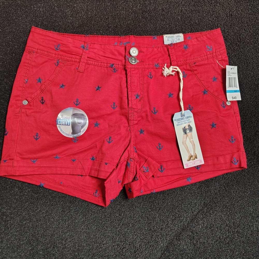 Wallflower Red Anchor Luscious Curvy Shorty Shorts Women's Juniors Size 9 NEW